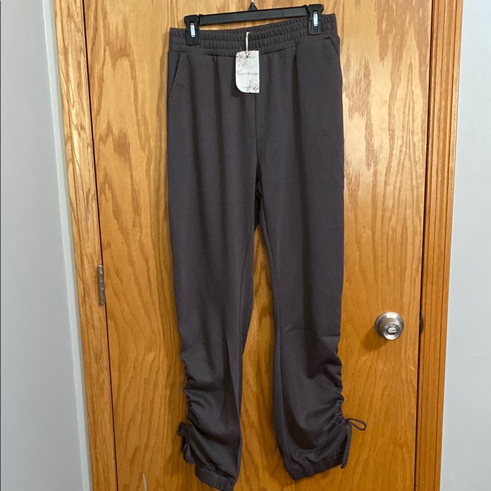 Hem & Thread Dark Gray Jogger Pants with Ruched Hem